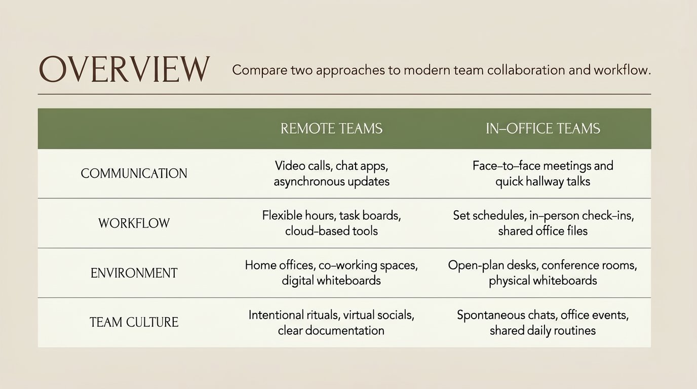 Overview: remote vs. in-office teams